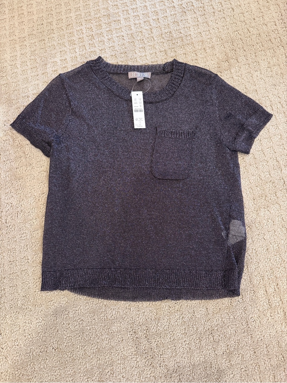 J. Crew Navy/black/silver Short Sleeve Metallic Pocket Tee